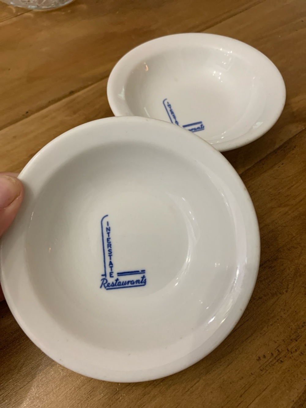 Vintage Ironstone Sauce Dish with Blue 'Interstate Restaurants' ware-